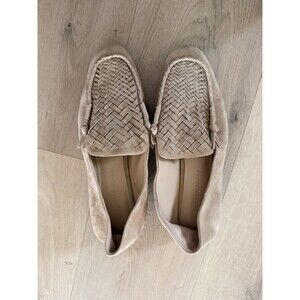 Veronica Beard Women's Tan Leather Round-Toe Woven Anica Loafers SZ 8